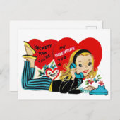 レトロヴィンテージバレンタイン電話ガールカード シーズンポストカード (正面/裏面)