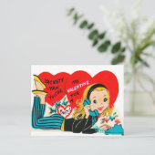 レトロヴィンテージバレンタイン電話ガールポストカード シーズンポストカード (スタンド正面)