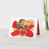 レトロヴィンテージバレンタイン飛行機ボーイ追加気持ち シーズンカード (正面)