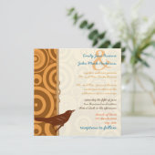 レトロヴィンテージバードオレンジブラウンモダンサークル 招待状 (スタンド正面)