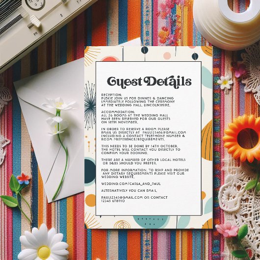 レトロヴィンテージパター結婚ンズゲスト詳細 エンクロージャーカード