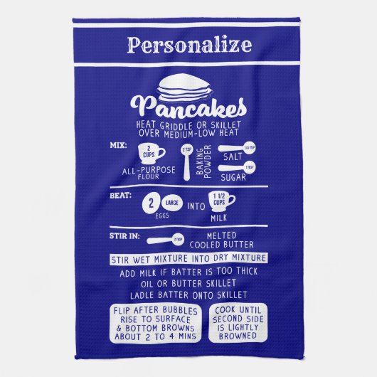 レトロヴィンテージパンケーキレシピネイビーブルーホワイト キッチンタオル (縦)