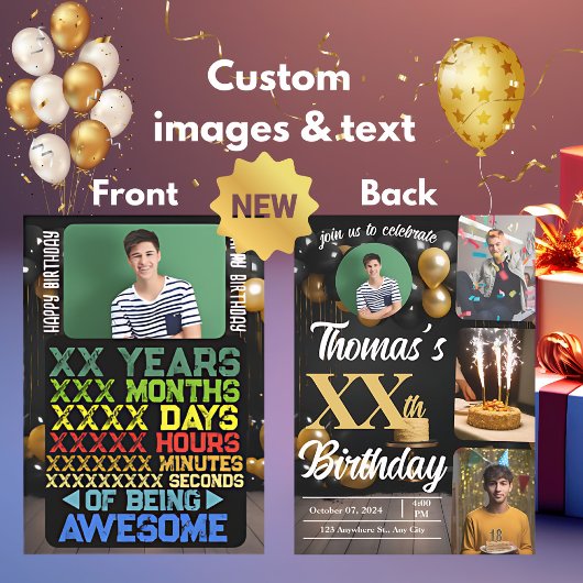 レトロヴィンテージパーソナライズされた年日誕生日 招待状