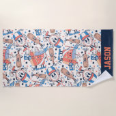 レトロヴィンテージパーソナライズされた野球 ビーチタオル (正面)