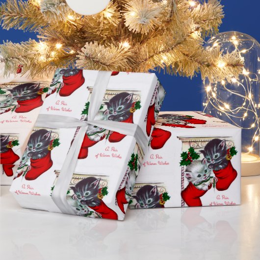 レトロヴィンテージパーティーキャットラップ ラッピングペーパー (クリスマス)