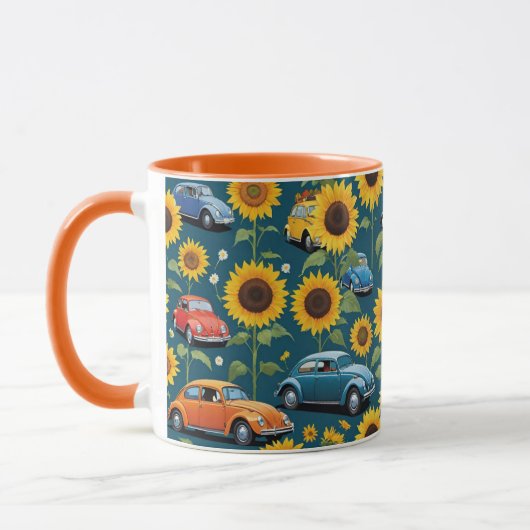 レトロヴィンテージヒッパイカブトムシBug Cars & Sunflowers マグカップ (左)
