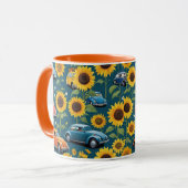 レトロヴィンテージヒッパイカブトムシBug Cars & Sunflowers マグカップ (正面左)