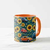 レトロヴィンテージヒッパイカブトムシBug Cars & Sunflowers マグカップ (正面右)