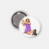 レトロヴィンテージピロー戦ピンナップガールと子犬 マグネット (正面/裏面)