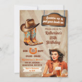 レトロヴィンテージピンアップ女性のカーボーイ大人誕生日 招待状 (正面)