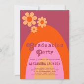 レトロヴィンテージピンクオレンジ大学院パーティー 招待状 (正面)