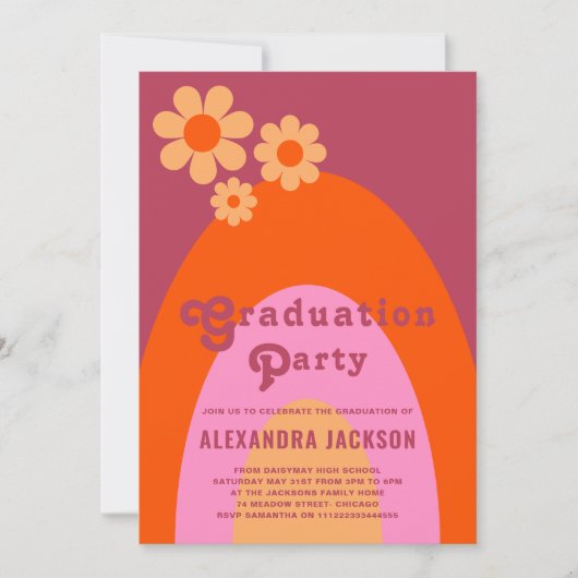 レトロヴィンテージピンクオレンジ大学院パーティー 招待状 (正面)