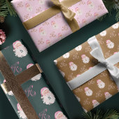 レトロヴィンテージピンククリスマスサンタクロースモノグラム ラッピングペーパーシート
