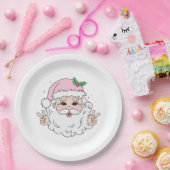 レトロヴィンテージピンククリスマスサンタ ペーパープレート (パーティー)