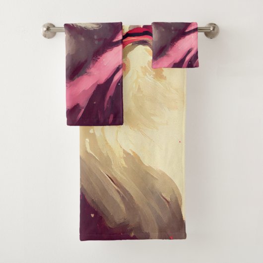 レトロヴィンテージピンクサンタクロース – 絵を描油フェイクCa バスタオルセット (インサイチュ)