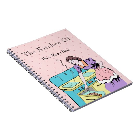 レトロヴィンテージピンクハートレシピクックブックウィザードノート ノートブック (右側)