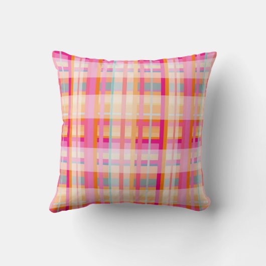 レトロヴィンテージピンクプレイドパターンインパステルズ クッション (裏面)