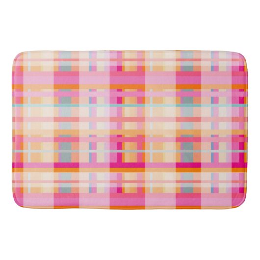 レトロヴィンテージピンクプレイドパターンインパステルズ バスマット (正面)
