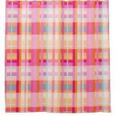 レトロヴィンテージピンクプレイドパターンインパステル シャワーカーテン (正面)