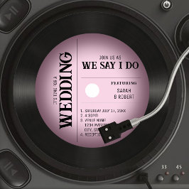 レトロヴィンテージピンクヴィネットビニール結婚レコード 招待状