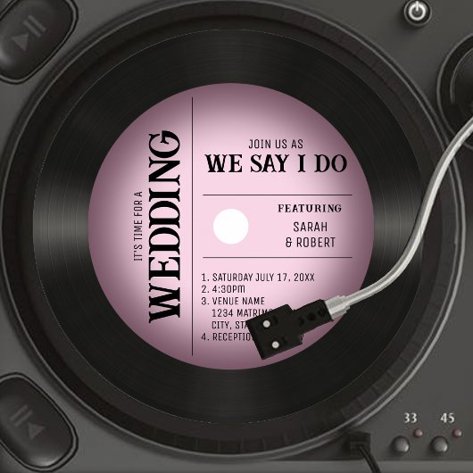 レトロヴィンテージピンクヴィネットビニール結婚レコード 招待状