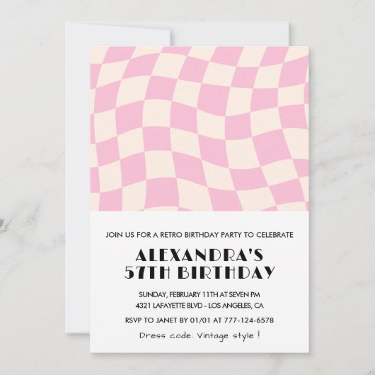 レトロヴィンテージピンク57歳市松模様にの誕生日 招待状 (正面)