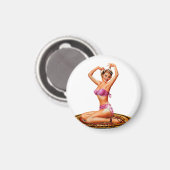 レトロヴィンテージピンナップガールインピンク マグネット (正面/裏面)