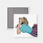 レトロヴィンテージピンナップガールオンテレフォン マグネット (正面/裏面)