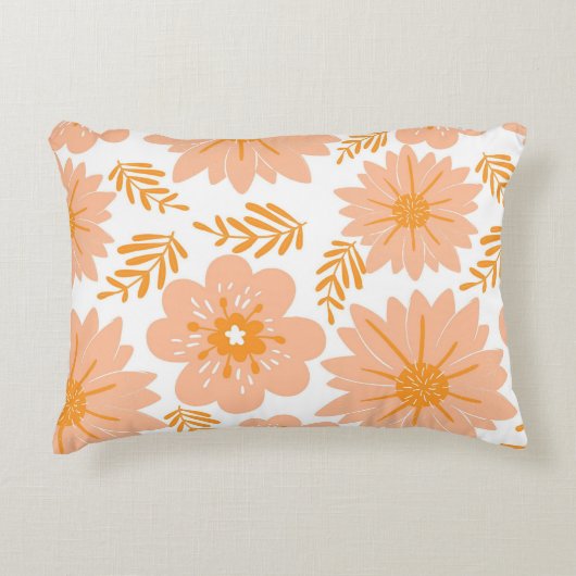 レトロヴィンテージピーチファズオレンジフラワーパターン アクセントクッション (正面)