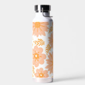 レトロヴィンテージピーチファズオレンジフラワーパターン ウォーターボトル (左面)