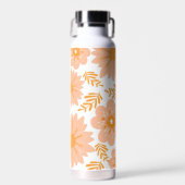 レトロヴィンテージピーチファズオレンジフラワーパターン ウォーターボトル (正面)