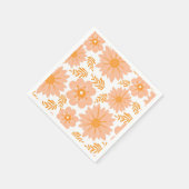 レトロヴィンテージピーチファズオレンジフラワーパターン スタンダードカクテルナプキン (角)