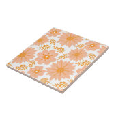 レトロヴィンテージピーチファズオレンジフラワーパターン タイル (側面)