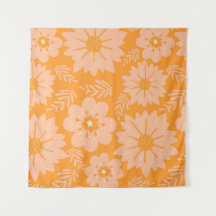 レトロヴィンテージピーチファズオレンジフラワーパターン