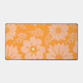 レトロヴィンテージピーチファズオレンジフラワーパターン デスクマット (正面)