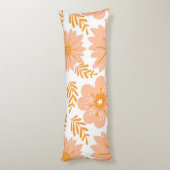 レトロヴィンテージピーチファズオレンジフラワーパターン ボディピロー (裏面 (縦))