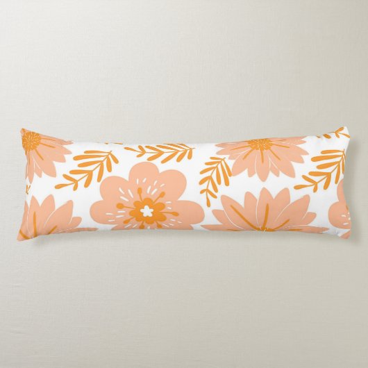 レトロヴィンテージピーチファズオレンジフラワーパターン ボディピロー (正面)