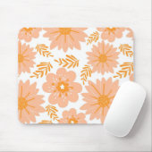 レトロヴィンテージピーチファズオレンジフラワーパターン マウスパッド (マウス)