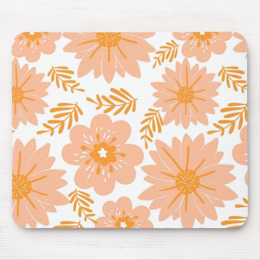 レトロヴィンテージピーチファズオレンジフラワーパターン マウスパッド (正面)