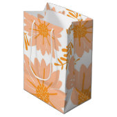 レトロヴィンテージピーチファズオレンジフラワーパターン ミディアムペーパーバッグ (正面アングル)