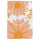 レトロヴィンテージピーチファズオレンジフラワーパターン ミディアムペーパーバッグ (正面)