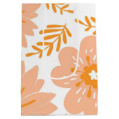 レトロヴィンテージピーチファズオレンジフラワーパターン ミディアムペーパーバッグ (裏面)