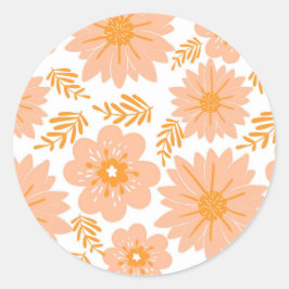 レトロヴィンテージピーチファズオレンジフラワーパターン ラウンドシール