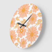 レトロヴィンテージピーチファズオレンジフラワーパターン ラージ壁時計 (傾斜)