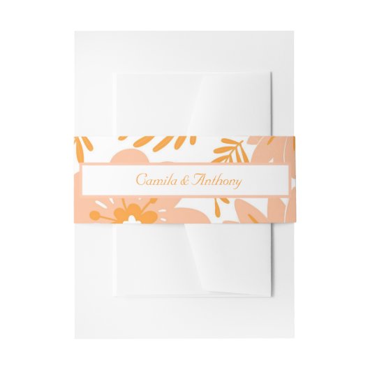 レトロヴィンテージピーチファズオレンジフラワーパターン 招待状ベリーバンド (正面例)