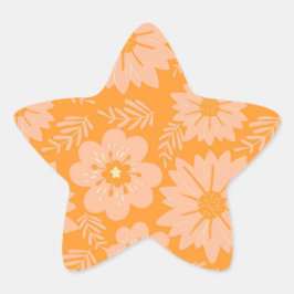 レトロヴィンテージピーチファズオレンジフラワーパターン 星シール