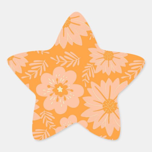 レトロヴィンテージピーチファズオレンジフラワーパターン 星シール (正面)
