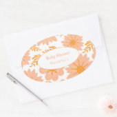 レトロヴィンテージピーチファズオレンジフラワーパターン 楕円形シール (封筒)