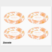 レトロヴィンテージピーチファズオレンジフラワーパターン 楕円形シール (シート)