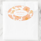 レトロヴィンテージピーチファズオレンジフラワーパターン 楕円形シール (バッグ)